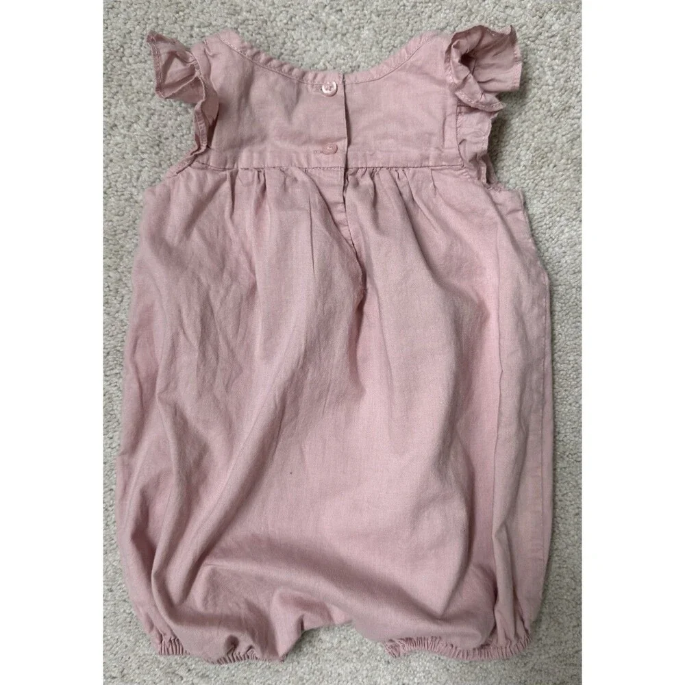 BabyGap 3/6 Pink Eyelet Ruffle Sleeveless Bubble Romper One-Piece Flutter Sleeve